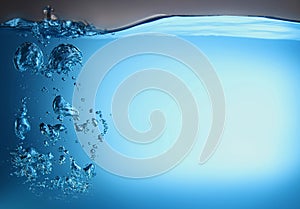 blue transparent water wave splash abstract with water bubbles on white