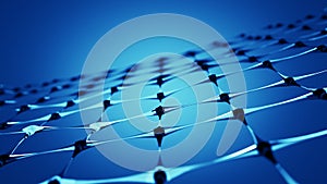 Blue transparently molecular grid 3D render