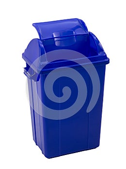 Blue trash bin isolated on white