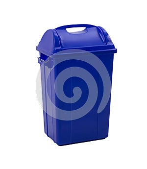 Blue trash bin isolated on white