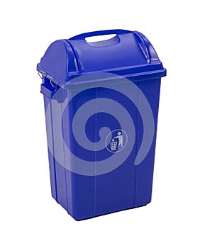 Blue trash bin isolated on white