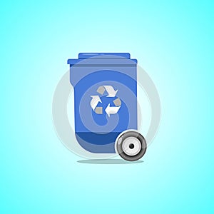Blue trash can icon isolated on light blue background. Vector illustration