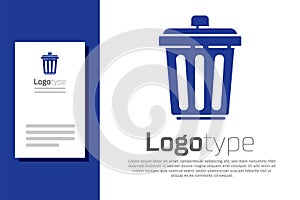 Blue Trash can icon isolated on white background. Garbage bin sign. Recycle basket icon. Office trash icon. Logo design