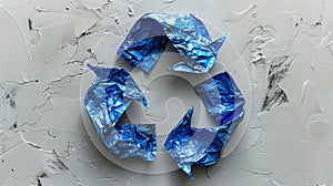 Blue trash recycling symbol. Generative AI