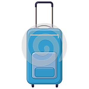 Blue travel suitcase icon, cartoon style