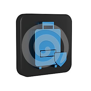 Blue Travel suitcase icon isolated on transparent background. Traveling baggage insurance. Security, safety, protection