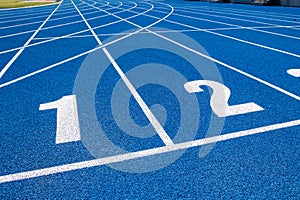 Blue treadmill for running in the stadium