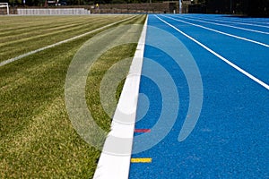 Blue treadmill for running in the stadium