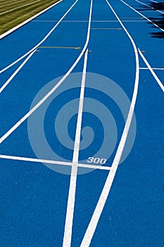 Blue treadmill for running in the stadium