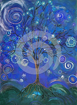 Blue tree of life with lollypops and curls. photo