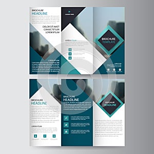 Blue triangle business trifold Leaflet Brochure Flyer report template vector minimal flat design set, abstract three fold