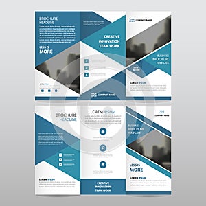 Blue triangle business trifold Leaflet Brochure Flyer report template vector minimal flat design set, abstract three fold photo