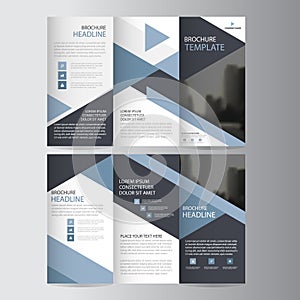 Blue triangle business trifold Leaflet Brochure Flyer report template vector minimal flat design set, abstract three fold