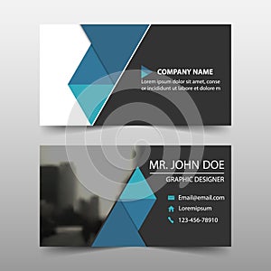 Blue triangle corporate business card, name card template ,horizontal simple clean layout design template , banner template