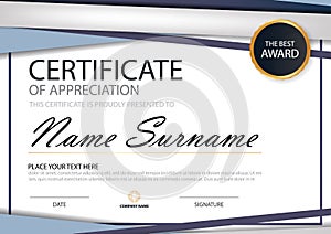 Blue triangle Elegance horizontal certificate with Vector illustration ,white frame certificate template with clean and modern