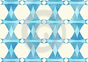 Blue triangle, lozenge watercolor pattern