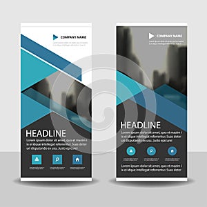 Blue triangle roll up business brochure flyer banner design , cover presentation abstract geometric background,