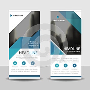 Blue triangle roll up business brochure flyer banner design , cover presentation abstract geometric background,