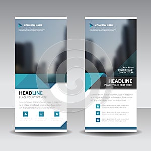 Blue triangle roll up business brochure flyer banner design , cover presentation abstract geometric background,