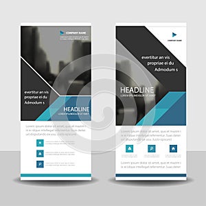 Blue triangle roll up business brochure flyer banner design , cover presentation abstract geometric background, modern p