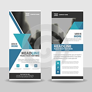 Blue triangle roll up business brochure flyer banner design , cover presentation abstract geometric background, modern publication