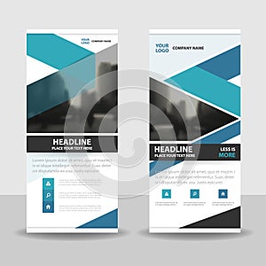 Blue triangle roll up business brochure flyer banner design , cover presentation abstract geometric background, modern publication