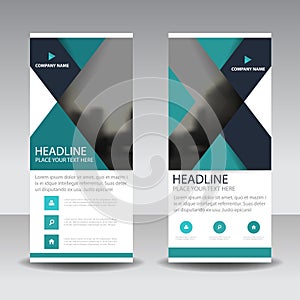 Blue triangle roll up business brochure flyer banner design , cover presentation abstract geometric background, modern publication