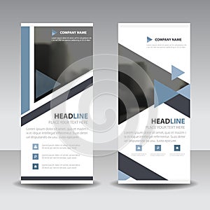 Blue triangle roll up business brochure flyer banner design , cover presentation abstract geometric background, modern publication