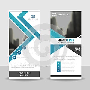 Blue Triangle roll up business brochure flyer banner design , cover presentation abstract geometric background, modern publication