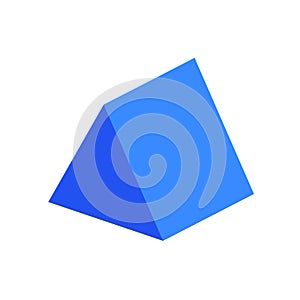 Blue triangular prism basic simple 3d shape isolated on white background, geometric triangular prism icon, 3d shape symbol