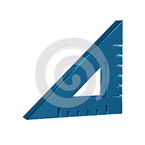 Blue Triangular ruler icon isolated on transparent background. Straightedge symbol. Geometric symbol.
