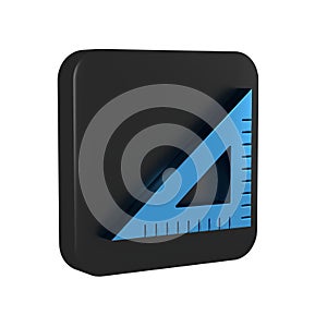 Blue Triangular ruler icon isolated on transparent background. Straightedge symbol. Geometric symbol. Black square