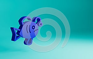 Blue Tropical fish icon isolated on blue background. Exotic fish. Minimalism concept. 3D render illustration