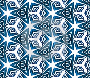 Blue tropical seamless pattern. Hand drawn waterco