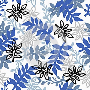 Blue Tropical Summer Garden Palm Leaves Abstract Retro Vector Seamless Pattern