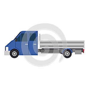 Blue truck car side view delivery flat icon isolated white illustration. Cargo transport business design freight vehicle.