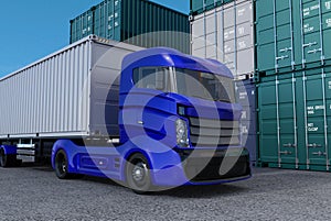 Blue truck in container port