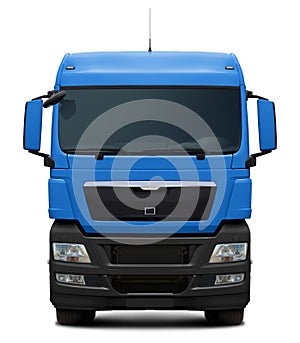 Blue truck Man TGX with black plastic bumper.