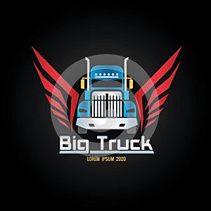 Blue truck and red wigs logo screen