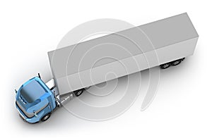 Blue truck with trailer top view