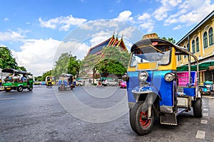 Blue Tuk Tuk, Thai traditional taxi in Bangkok Thailand photo