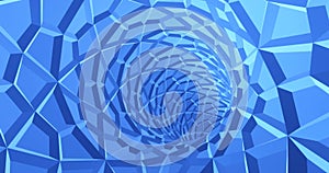 Blue tunnel funnel with crystal pattern. Abstract wormhole in 3d render digital twirl