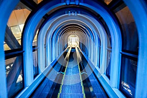 The blue tunnel light escalator of Umeda Sky building,