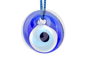 Blue turkish eye isolated on white photo