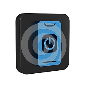 Blue Turn off robot from phone icon isolated on transparent background. Black square button.