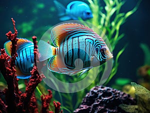 Ai Generated illustration Wildlife Concept of Blue Turquoise Discus Fish