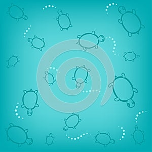 Blue Turtles in water os ocean - vector pattern