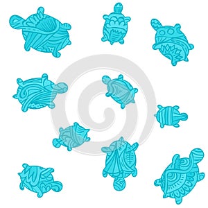 Blue Turtles in water os ocean - vector pattern