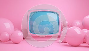 Blue Tv Among The Full Pink Balls
