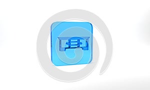 Blue TV table stand icon isolated on grey background. Glass square button. 3d illustration 3D render